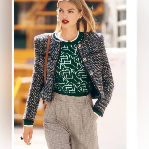 ♥️ SOLD♥️ VERONICA BEARD Lars button-embellished metallic tweed jacket - Picture 5 of 14